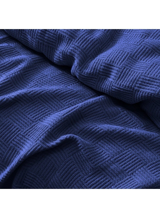 Relax Egyptian cotton Leno throw blanket,ultra-soft & lightweight with an elegant woven design ,king size 255x225 cm ,  Dark Blue - Image 2